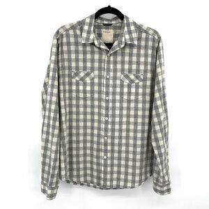 LIFE AFTER DENIM Men Gray White Gingham Plaid Long Sleeve Button Up Shirt Medium